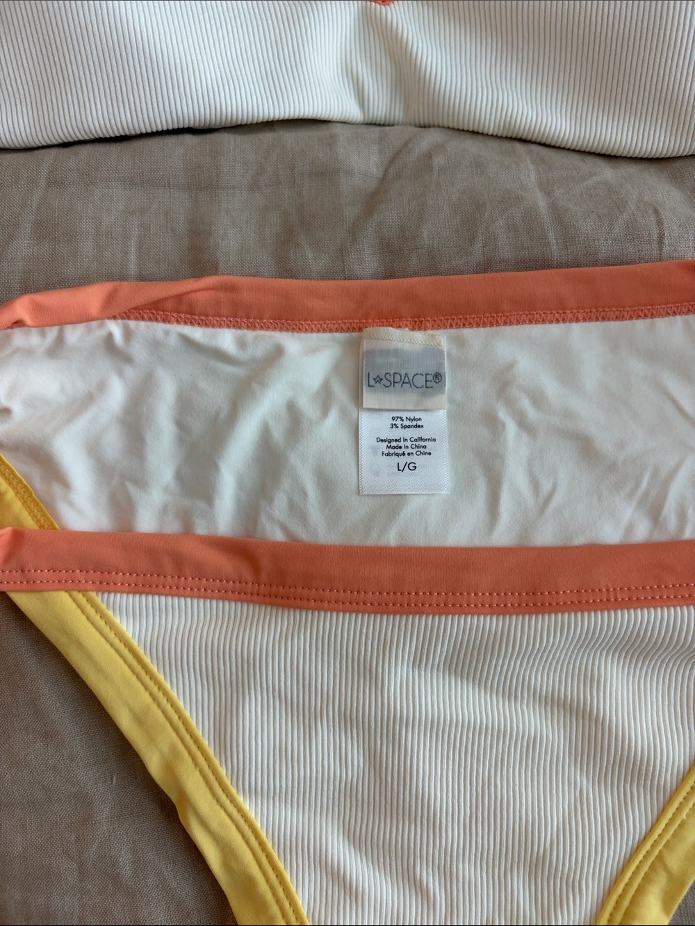l*space White Ribbed Bikini with Coral and Yellow Trim - Picture 2 of 4
